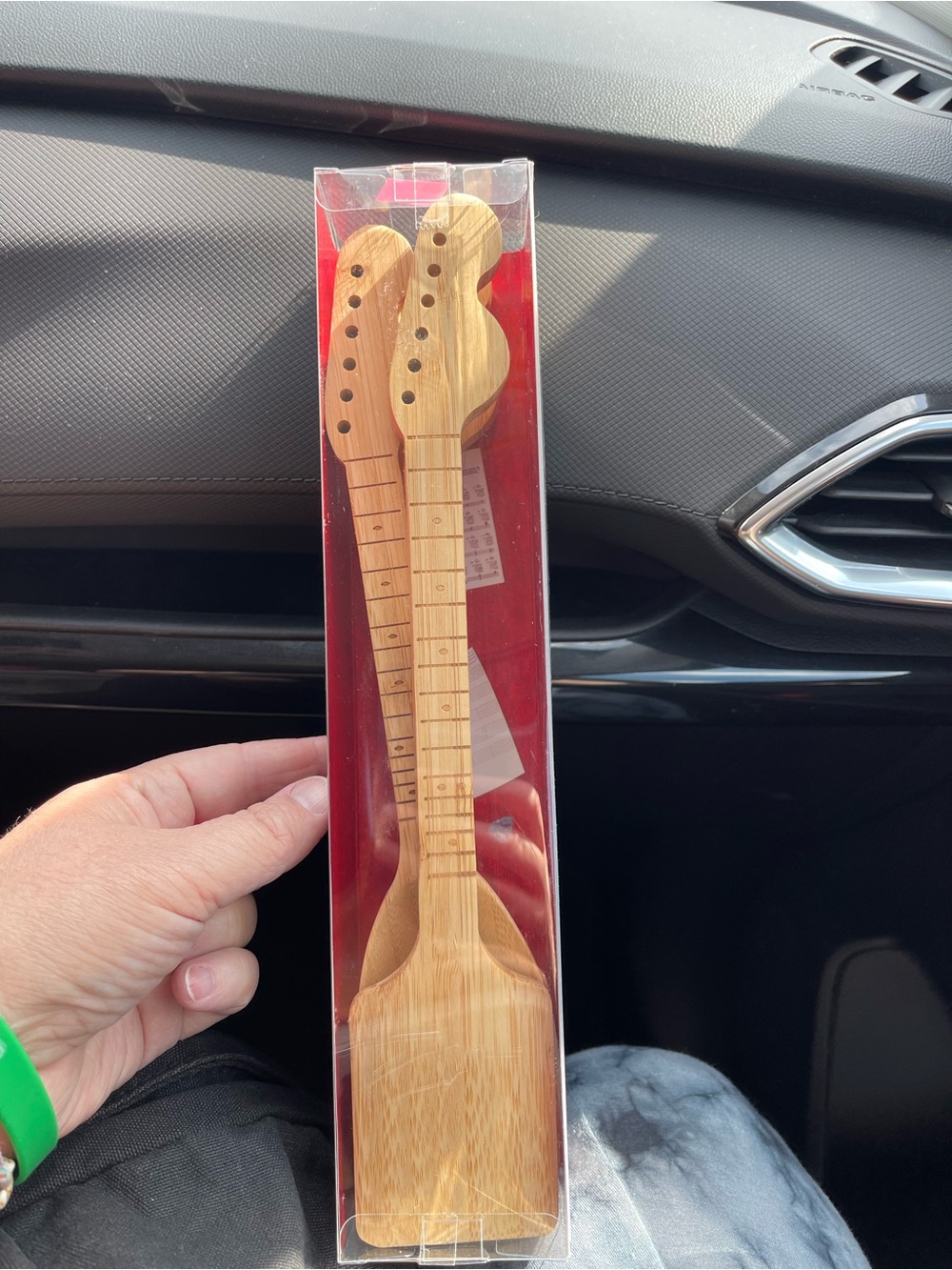 New in Box! Wooden Guitar-Head Spoon Set - Natural Bamboo